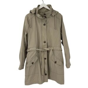 Gap Women's Favorite‎ Khaki Trench Jacket Hooded Belted Cotton Size XL